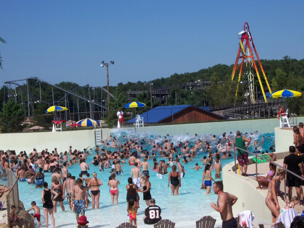 Visitors in the Poseidon’s Rage wave pool at Mt. Olympus in 2007